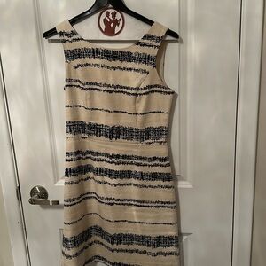 Cream and navy patterned sleeveless dress with zipper back